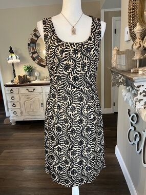 Milly of New York Black and Cream Floral Sheath Midi Dress